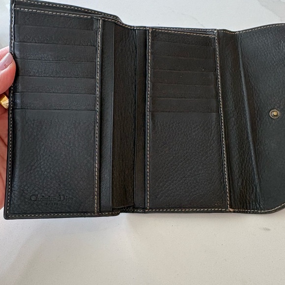 Vintage Christian Dior Saddle Flap Wallet – Black Leather with Gold D Charm - Picture 7 of 9
